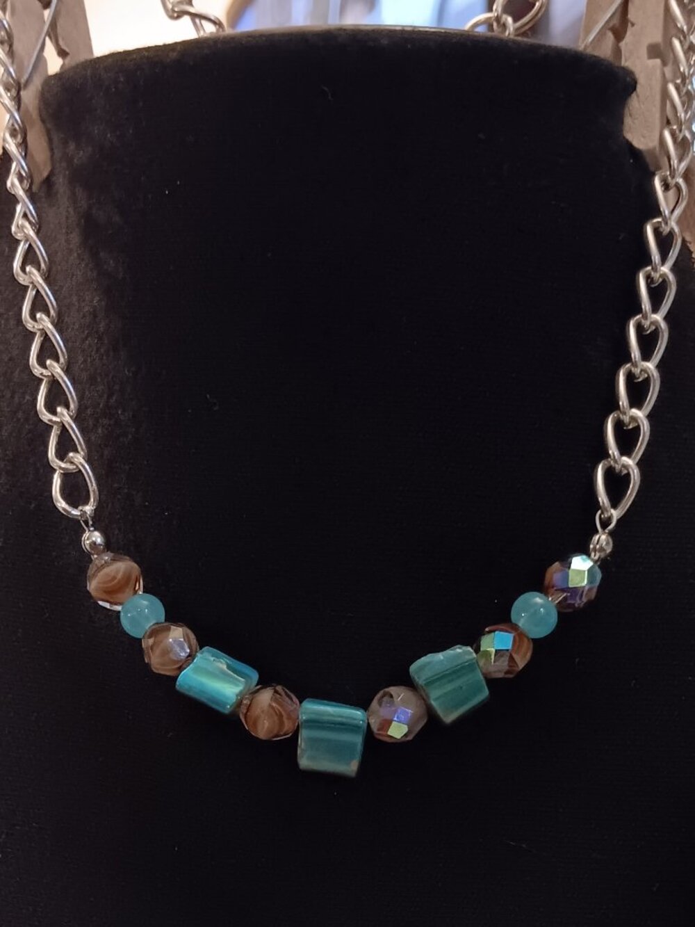 2 for $12 -Beautiful handmade blue shell chain choker necklace!